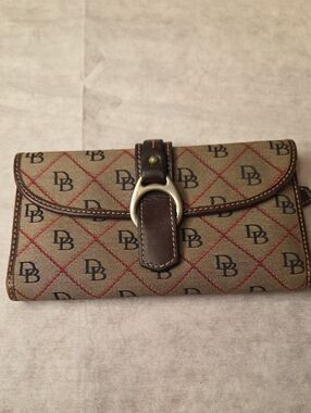 Dooney & Burke Monogram Brown Canvas Wallet with Leather Trim